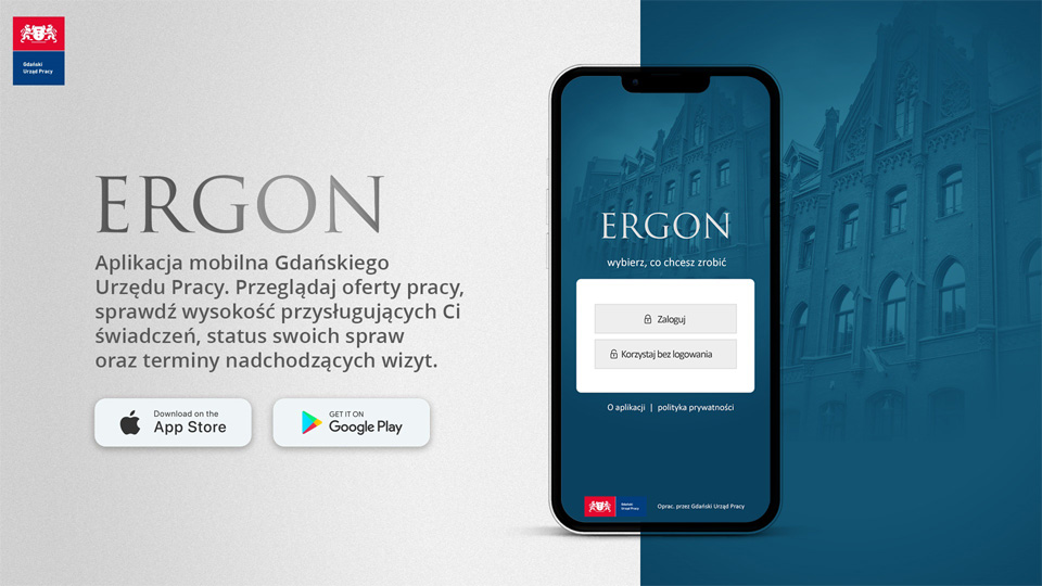 plakat promujący aplikację mobilną Ergon